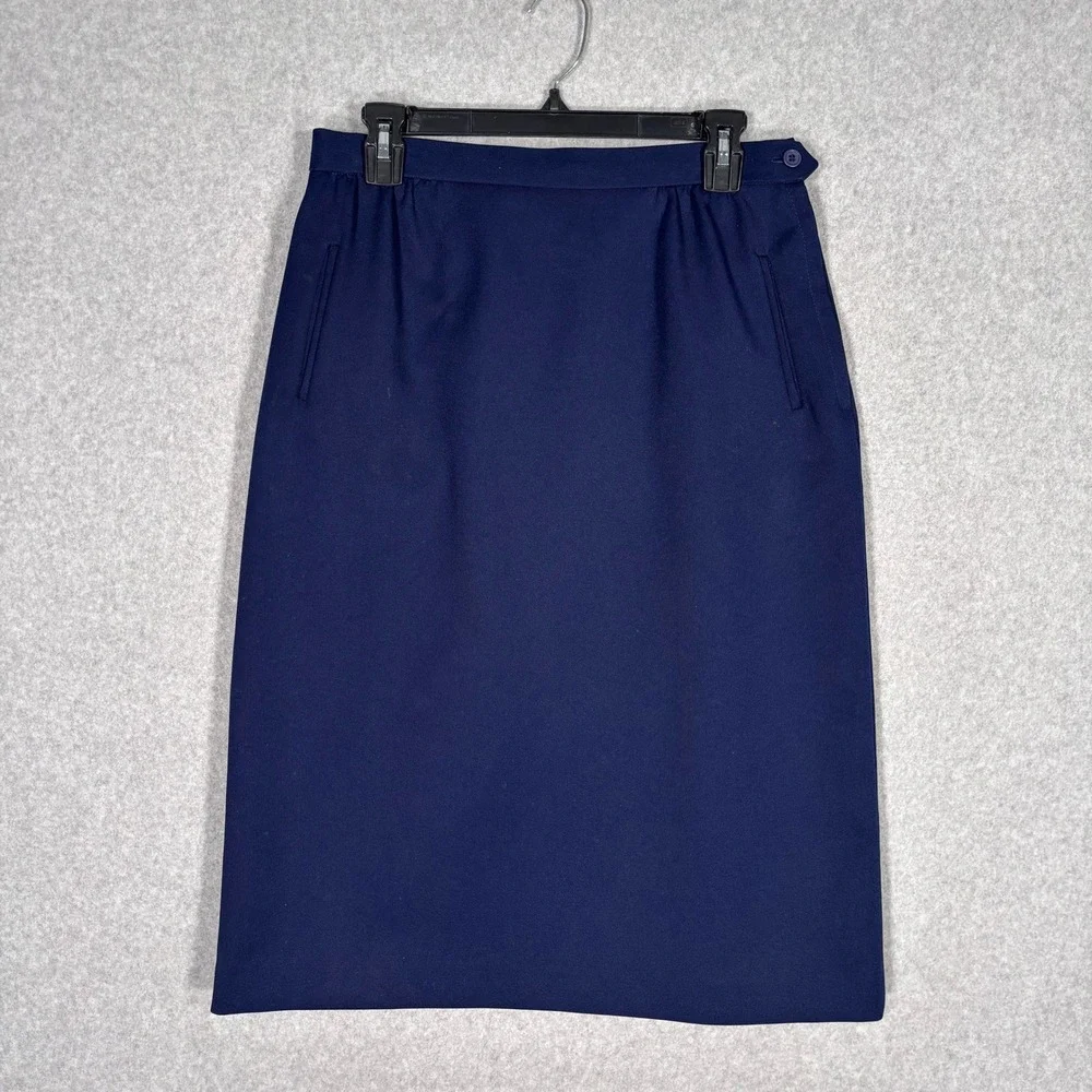 Vintage Midi Pencil A Line Skirt 14 Navy Blue Pockets Pleated Retro 90s 80s